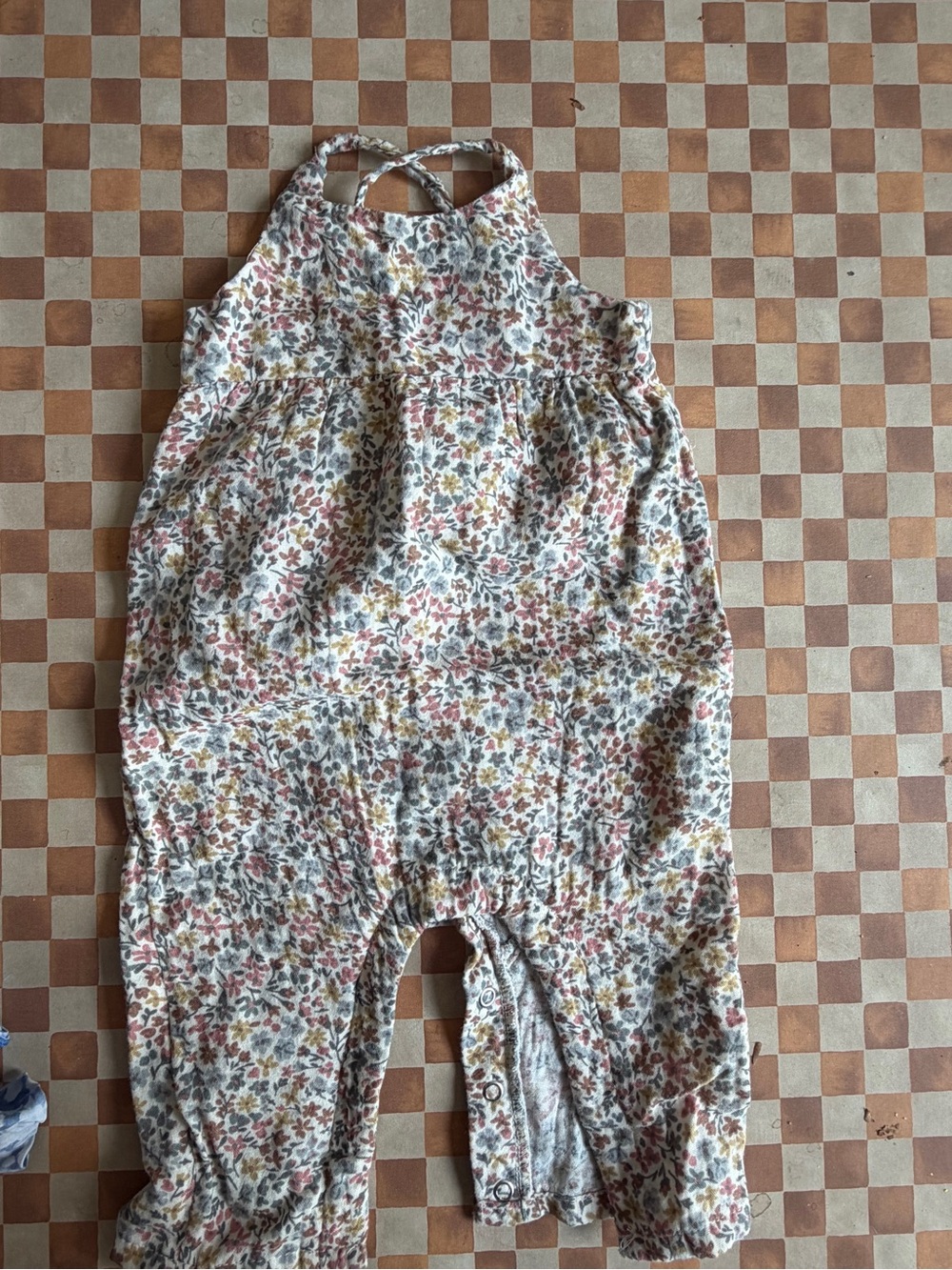 Floral Halter Baby Romper in Cream with Pink and Mustard